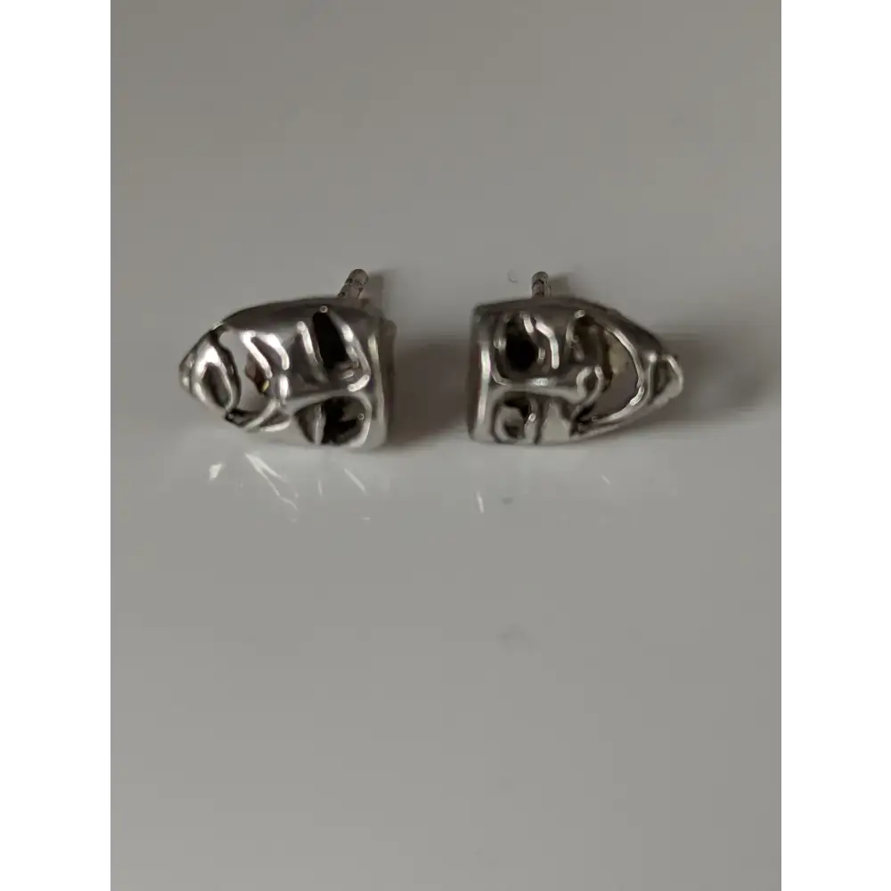 Silver Steed Comedy Tragedy Masks Stud Earrings Earrings