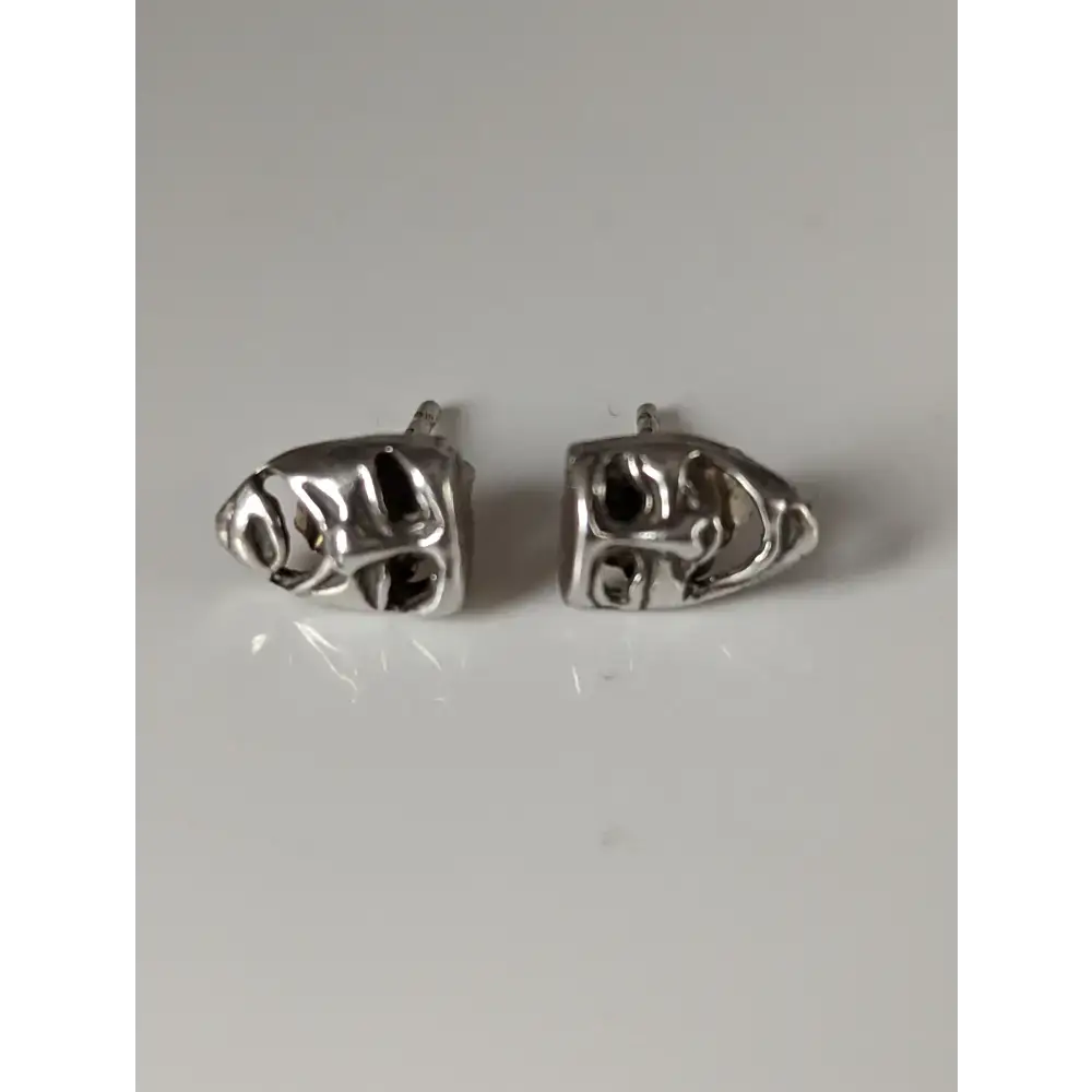 Silver Steed Comedy Tragedy Masks Stud Earrings Earrings