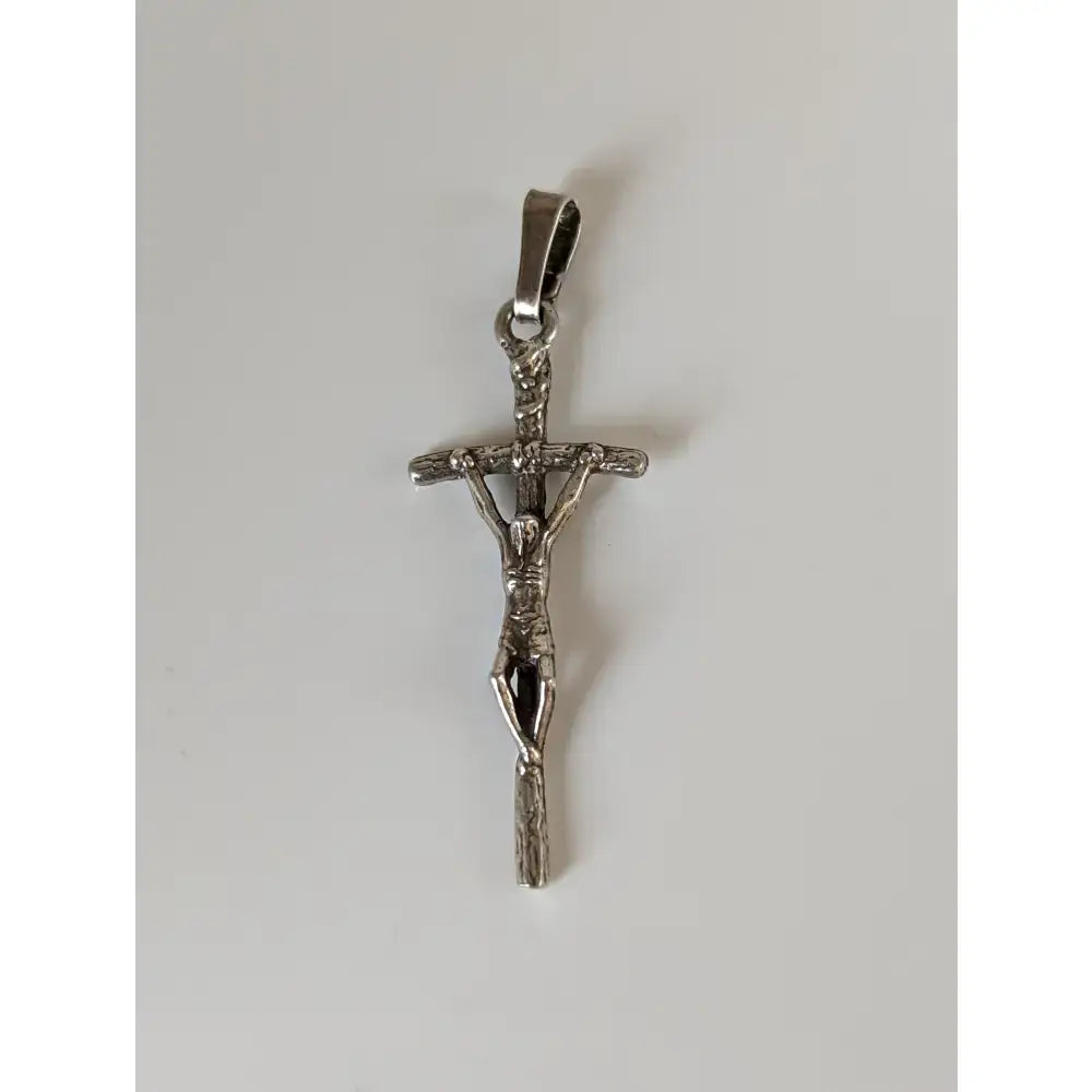 Silver steed crucifix silver pendant with detailed christ relief textured surface and polished bail in silver