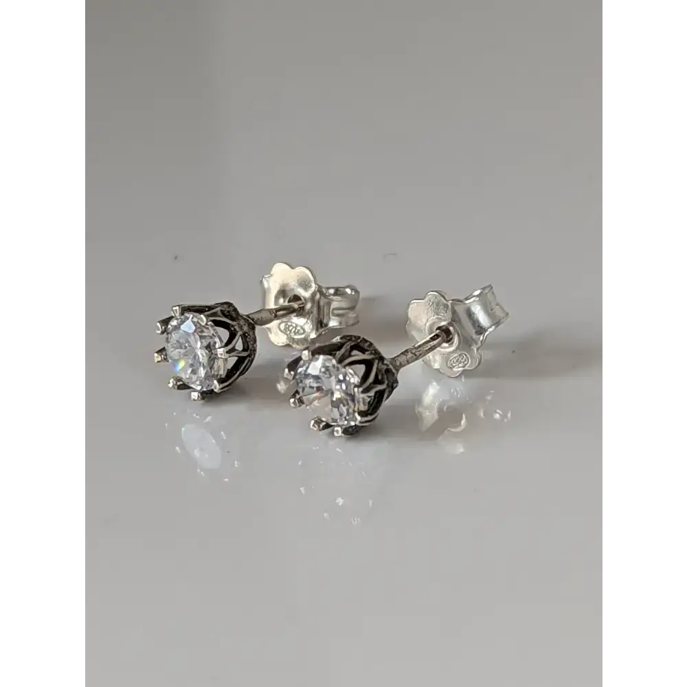 Silver Steed Crystal Crown Stud Earrings Earrings