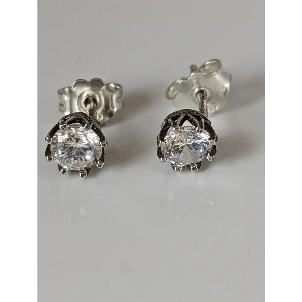 Silver Steed Crystal Crown Stud Earrings Earrings