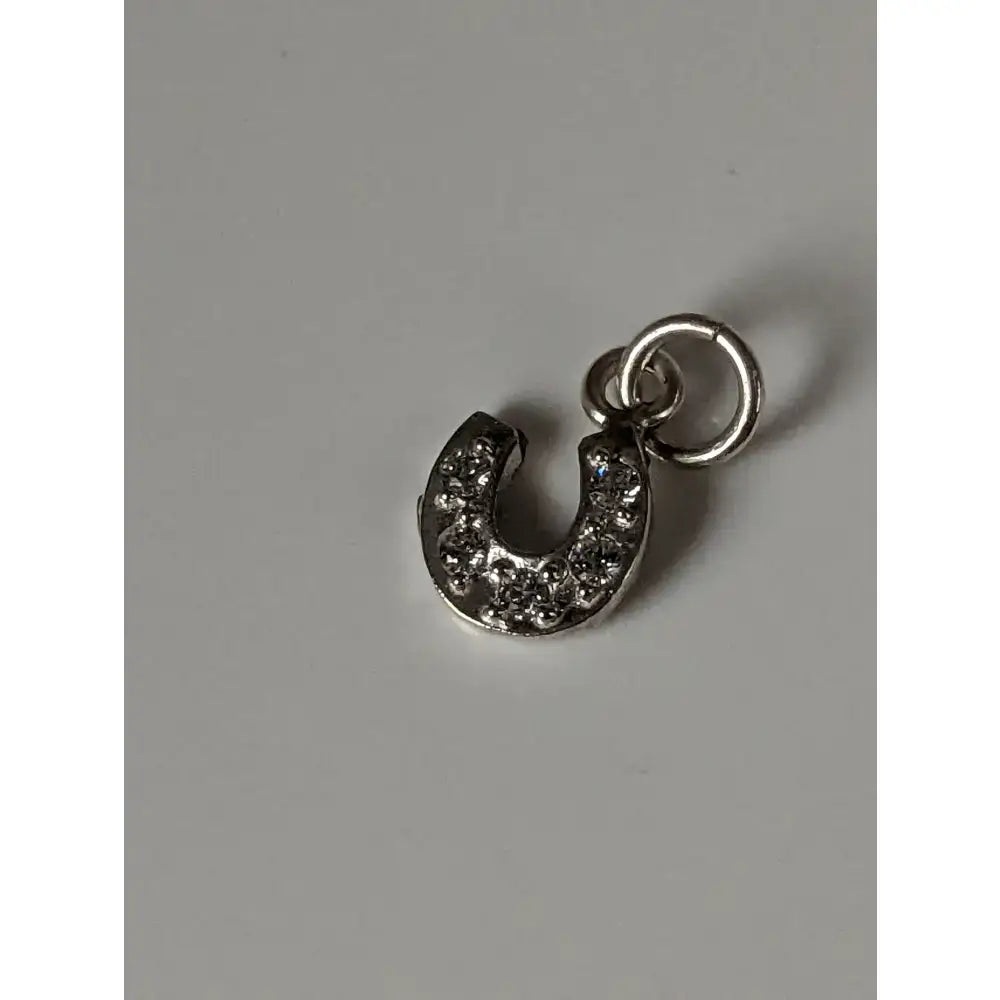 Silver steed crystal horseshoe zirconnia silver pendant charm with sparkling clear crystals in silver tone