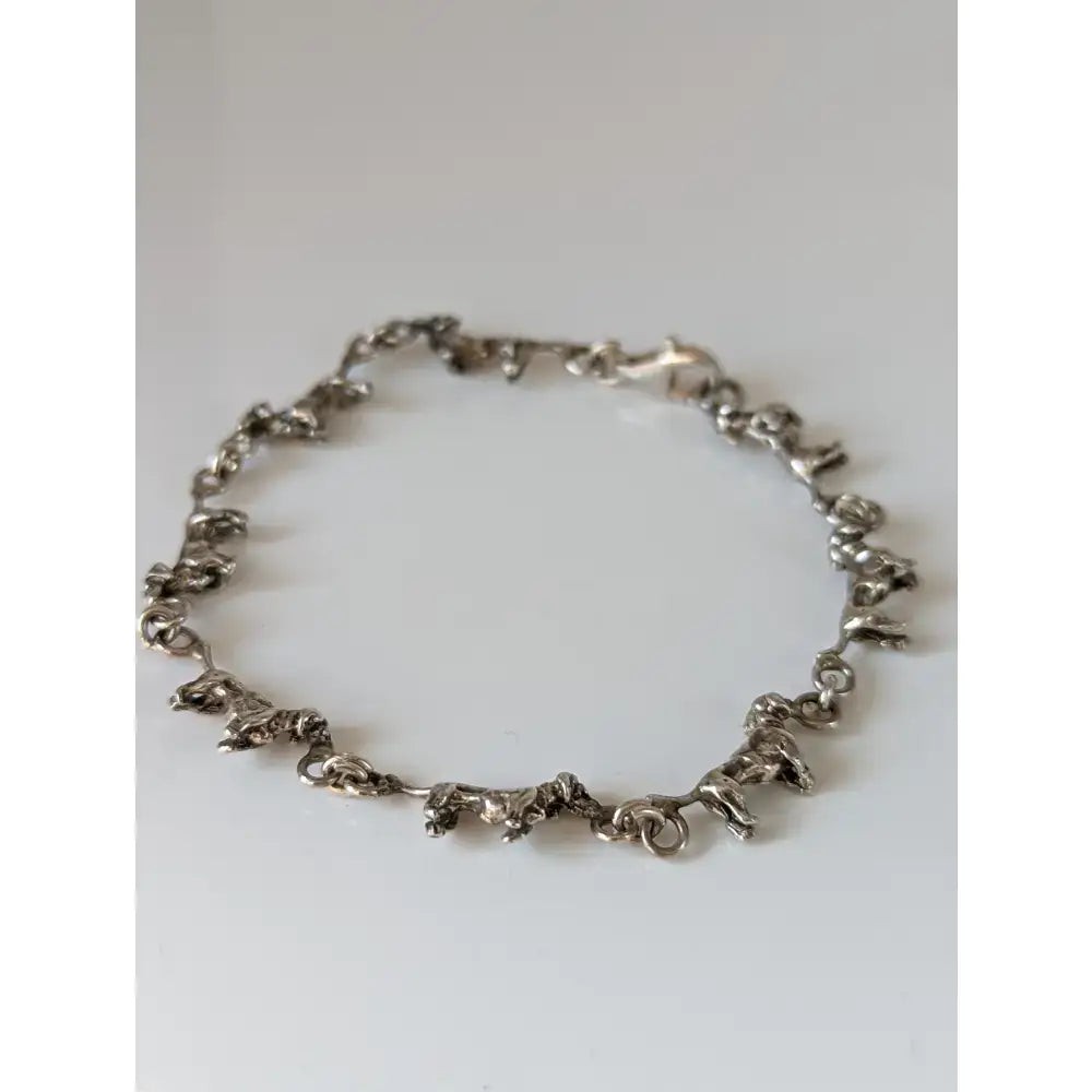 Silver steed dachshund silver bracelet with silver-toned chain and detailed dachshund animal charms