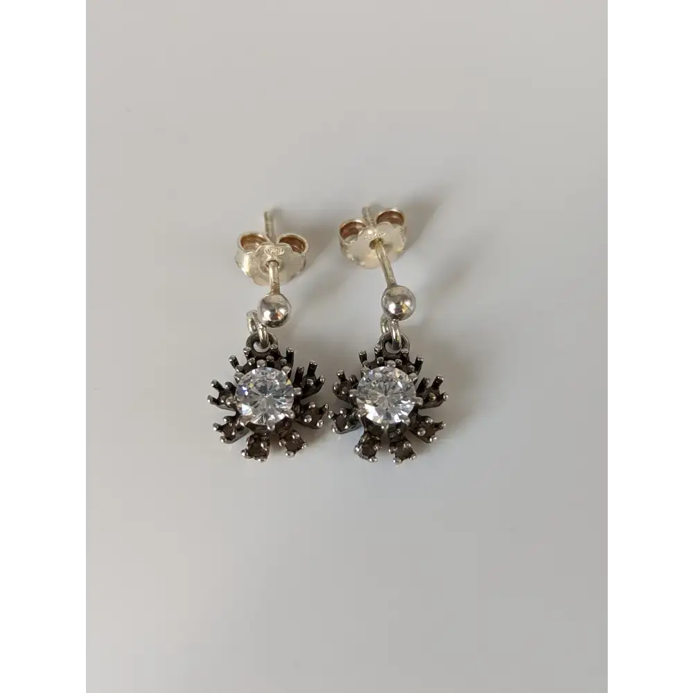 Silver Steed Dangling Crystal Sunflower Stud Earrings Earrings