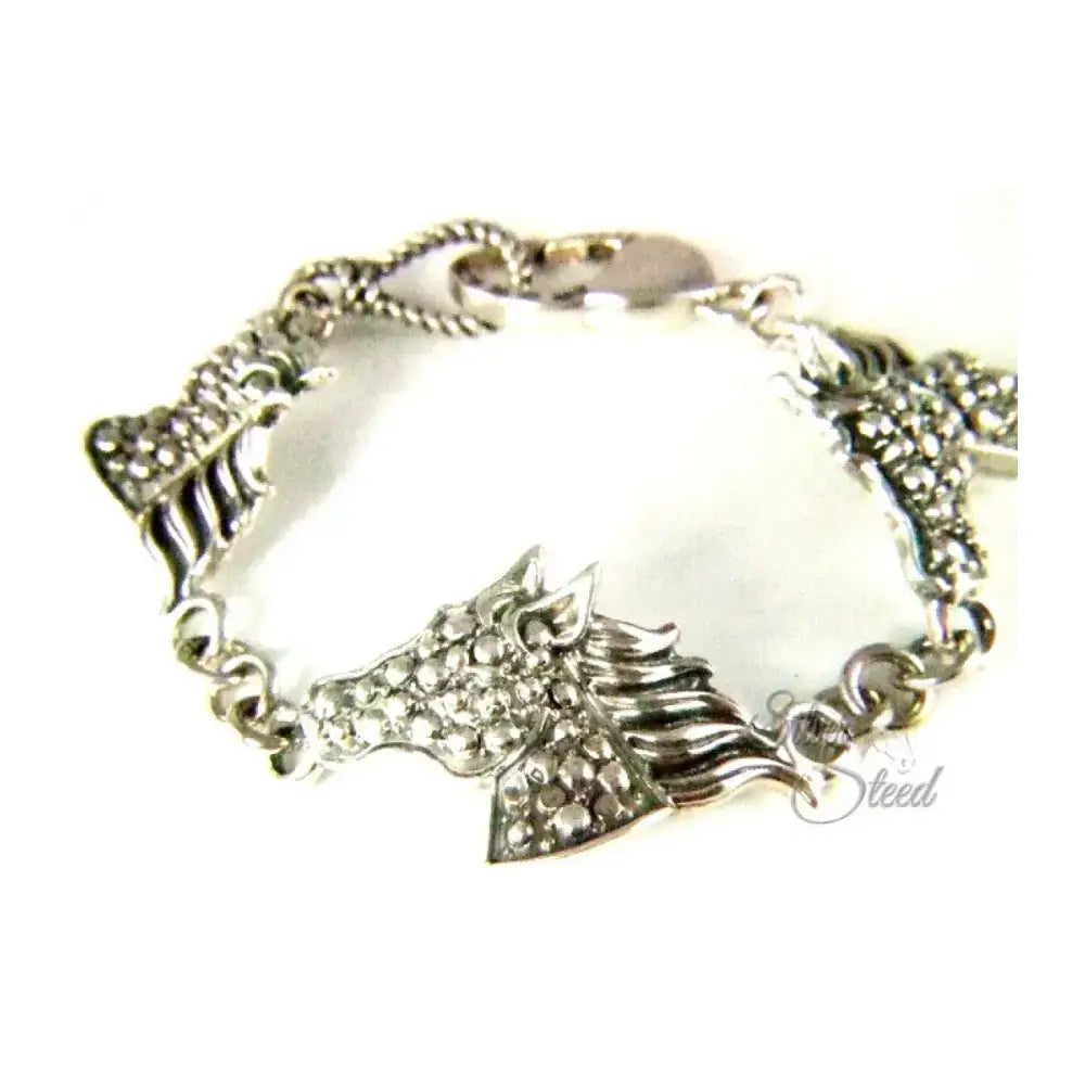Silver steed dappled horse bracelet silver with marcasite stones and intricate detailing in dappled silver horse design