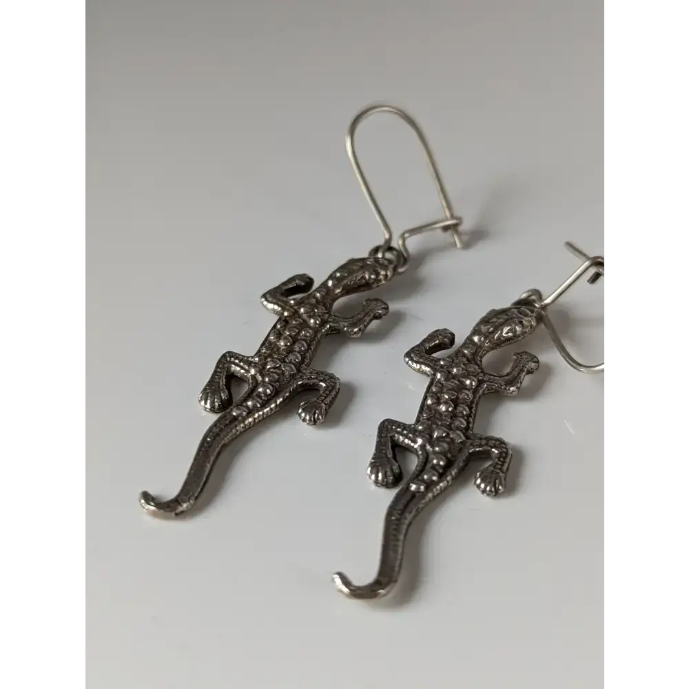Silver Steed Detailed Lizard Silver Dropped Earrings Earrings
