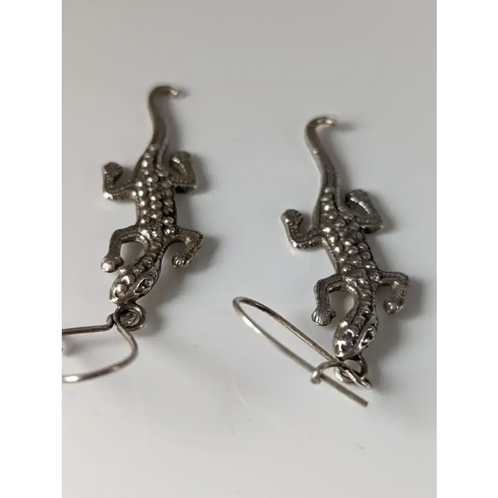 Silver Steed Detailed Lizard Silver Dropped Earrings Earrings