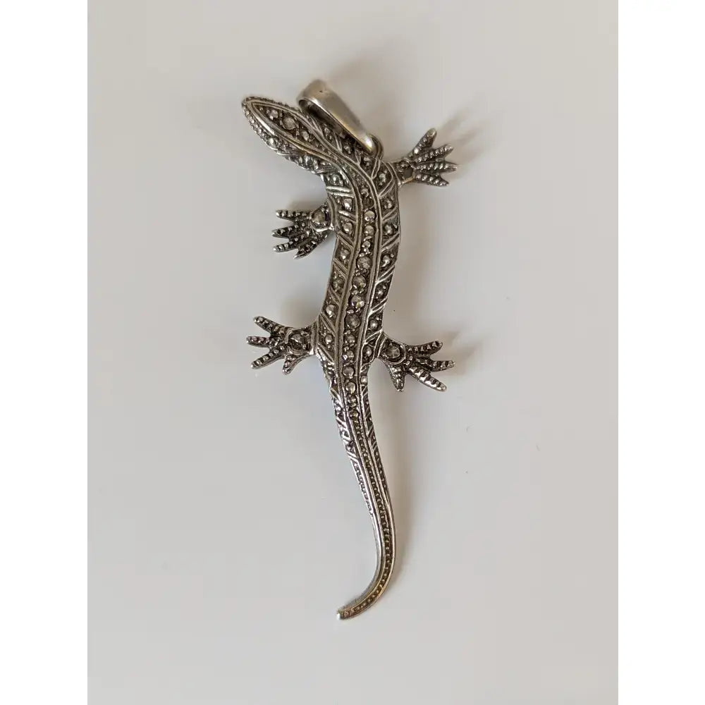 Silver steed detailed lizard silver pendant with intricate marcasite stones perfect for equestrian jewelry lovers
