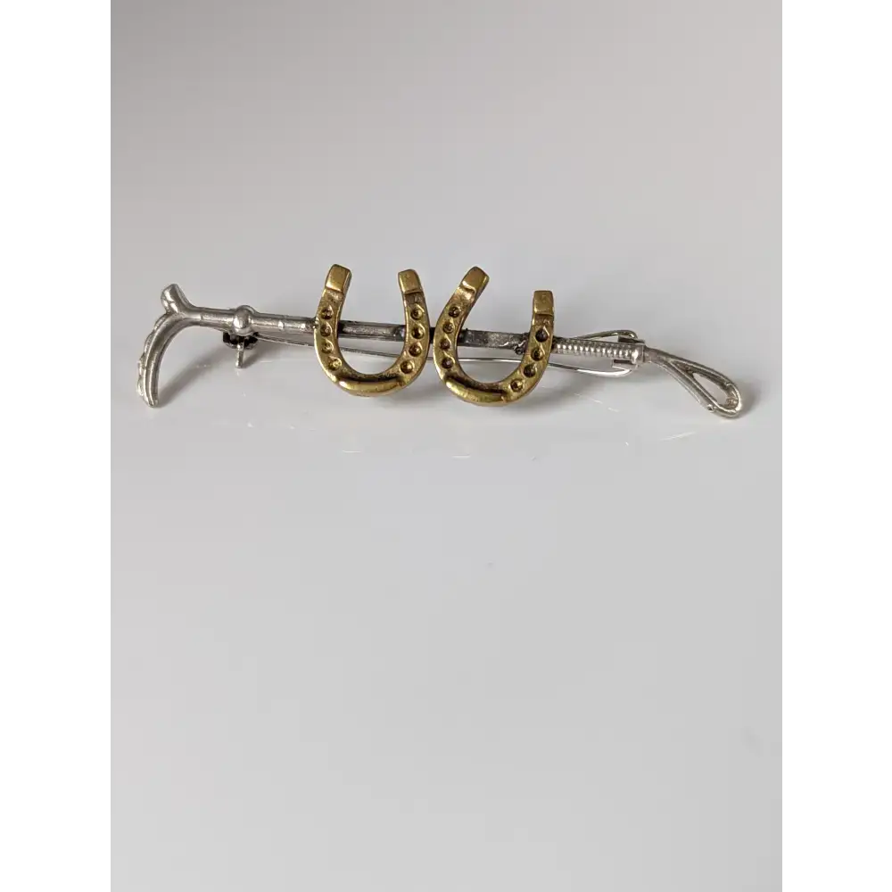 Silver Steed Double Shoe and Cane Brooch / Stock Tie Pin Standard Brooches