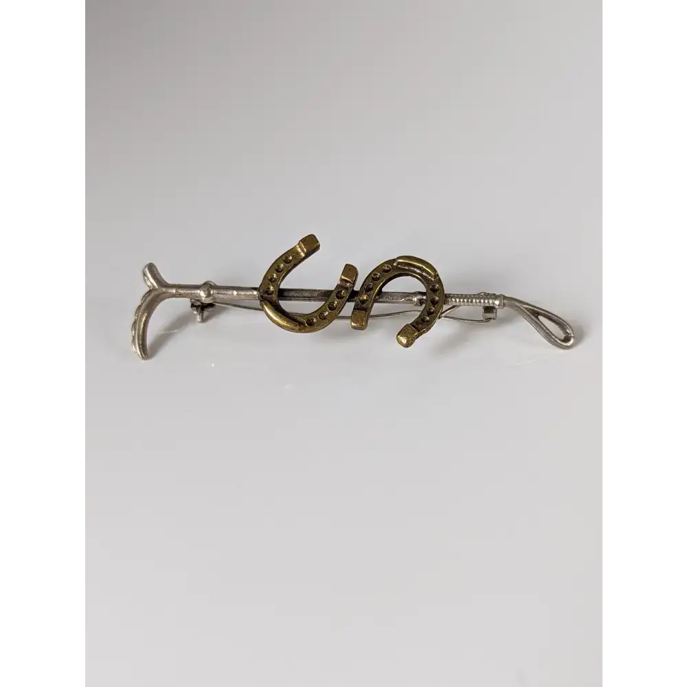 Silver Steed Double Shoe and Cane Brooch / Stock Tie Pin Standard Brooches