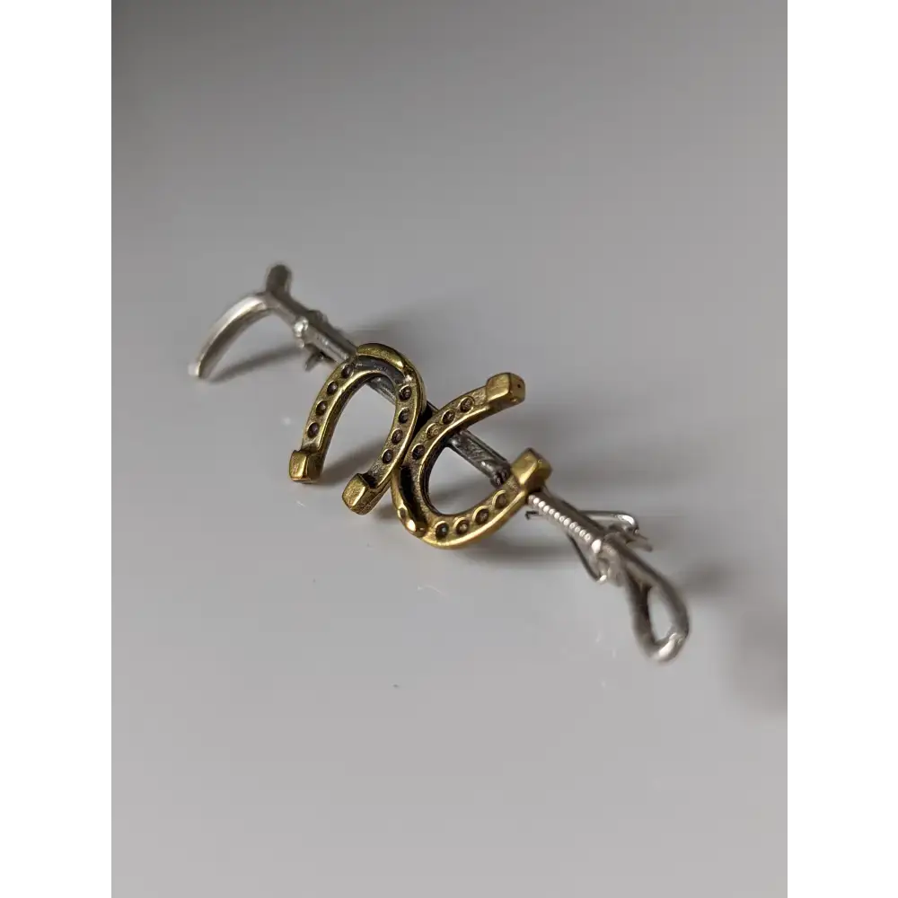 Silver Steed Double Shoe and Cane Brooch / Stock Tie Pin Reverse Brooches