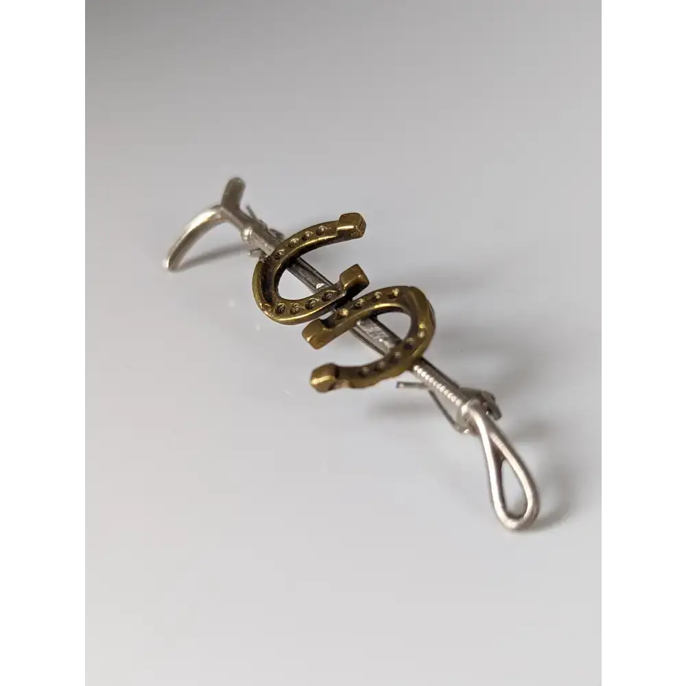 Silver Steed Double Shoe and Cane Brooch / Stock Tie Pin Reverse 2 Brooches