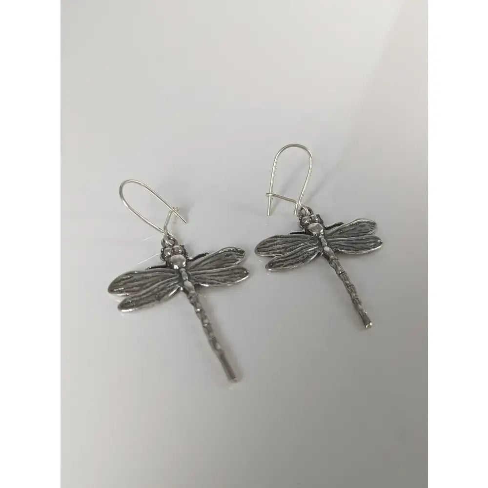 Silver steed dragonfly dropped earrings handmade silver with detailed wing and body craftsmanship in silver color