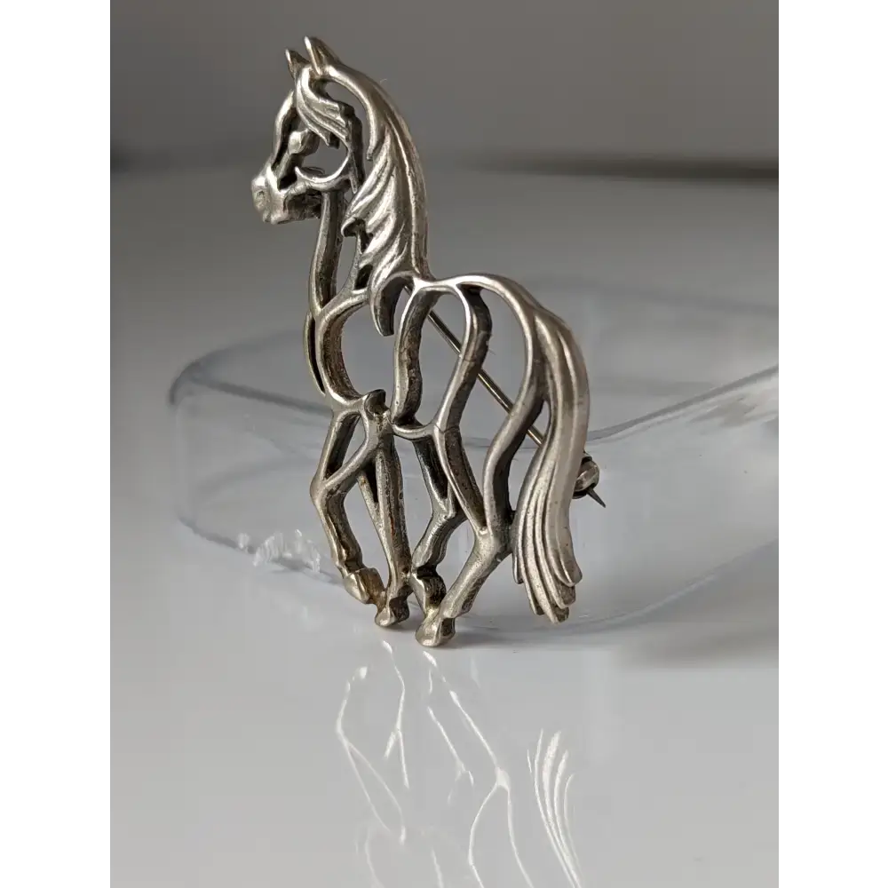 Silver Steed Elegant Piaffe Horse Silver Brooch / Stock Tie Pin Brooches