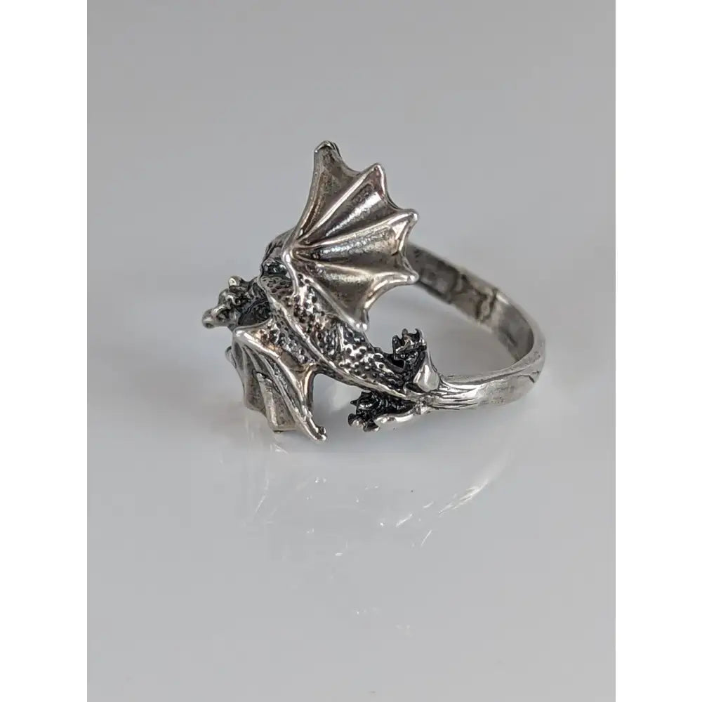 Silver steed fantasy sterling silver dragon ring with detailed wings and textured scales for bold style