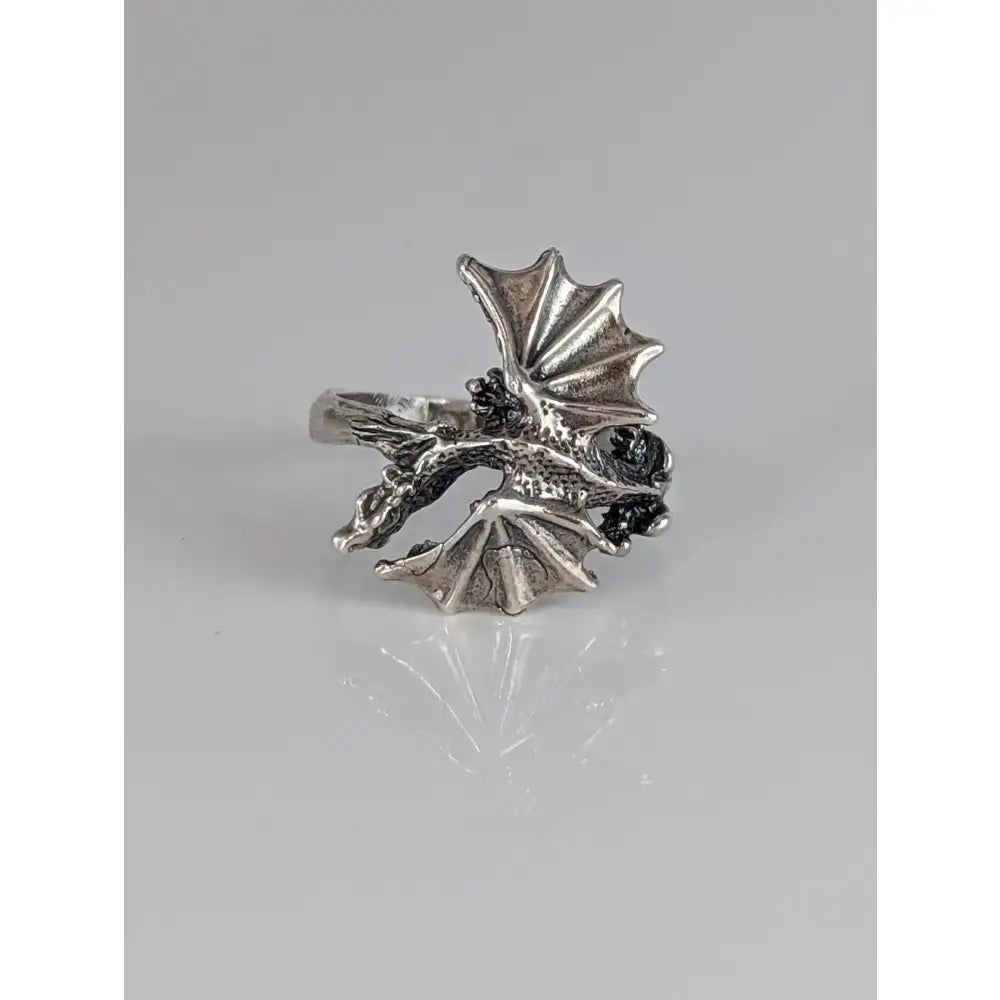 Silver steed fantasy sterling silver dragon ring with detailed wings and textured scales for a bold look