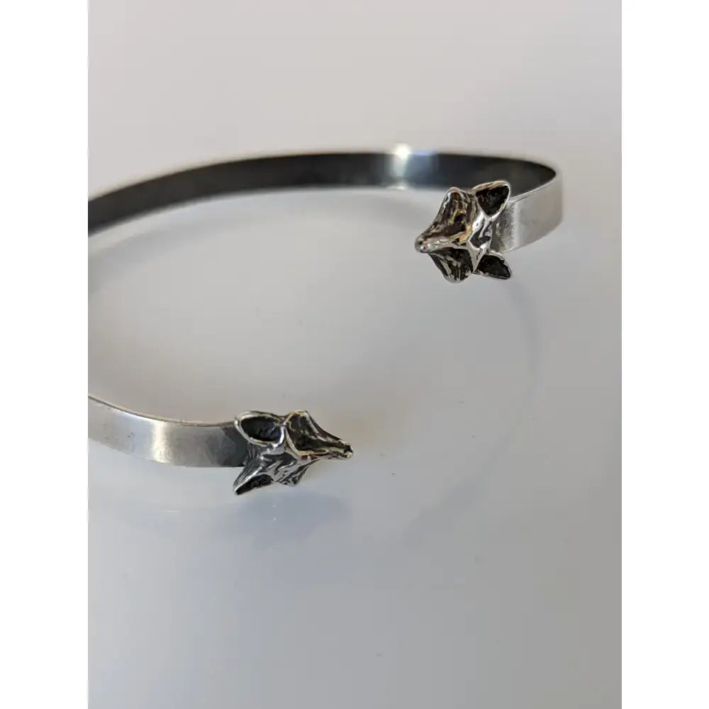Silver steed fox sterling silver fox head bangle with polished metallic finish and detailed sculpted features