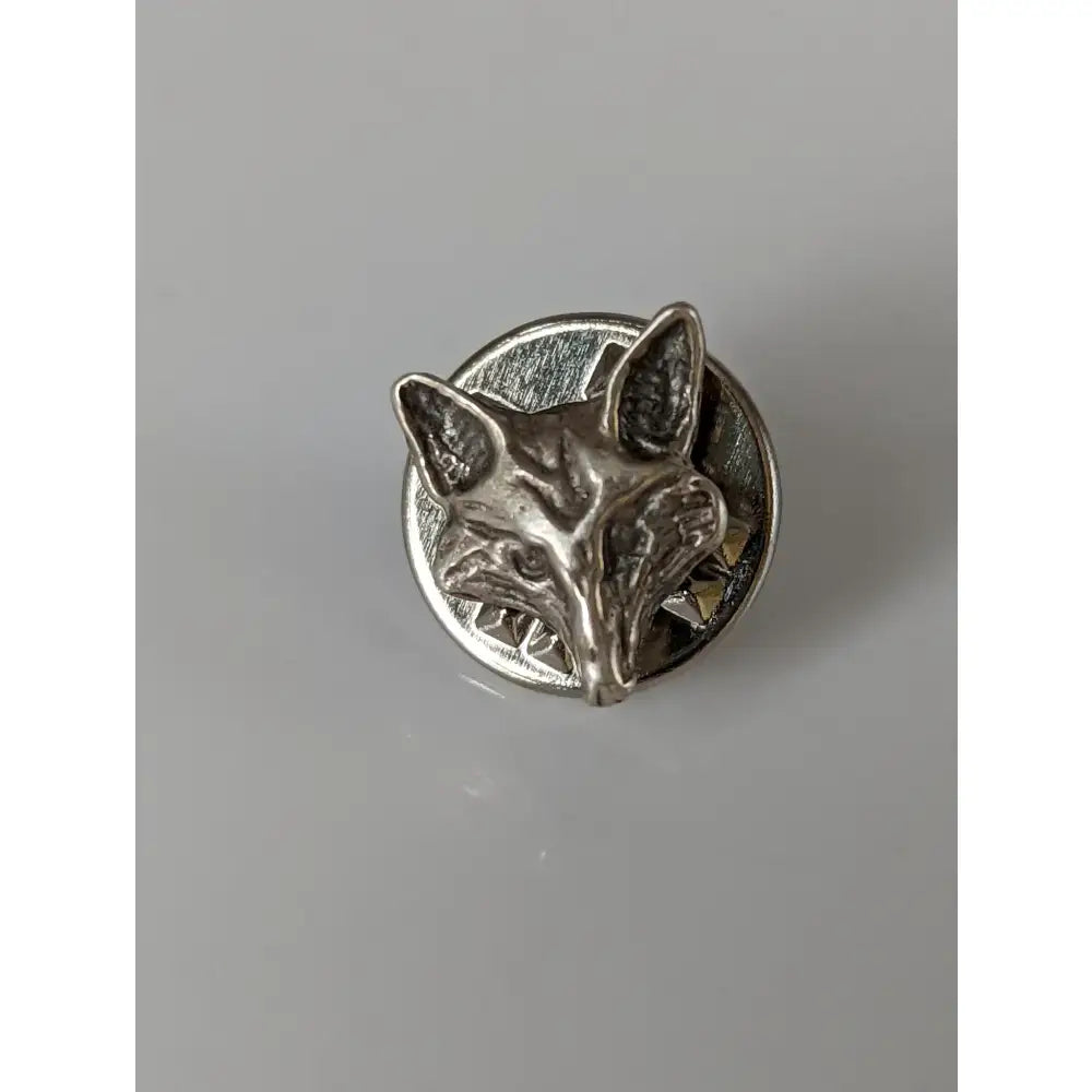 Silver steed fox head silver pin with detailed facial features and textured metal surface in silver color