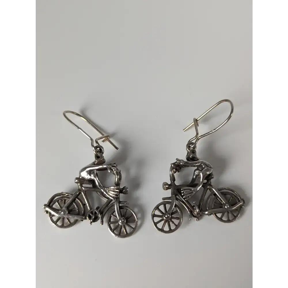Silver Steed Frogs on Bikes Dropped Earrings Earrings