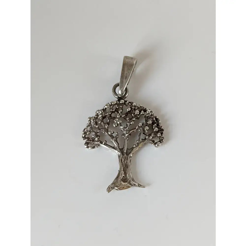 Silver steed fruit sterling silver tree pendant with intricate branches and clear stones details