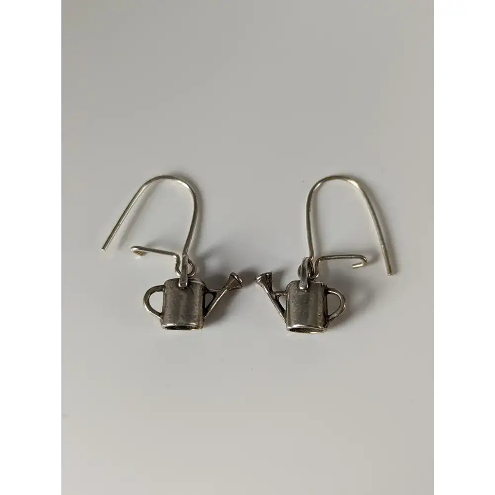Silver steed gardening silver dropped earrings featuring silver miniature watering cans with polished finish and detailed spout
