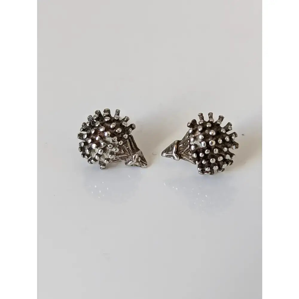 Silver steed sterling silver hedgehog stud earrings with detailed quills and textured bodies for everyday wear