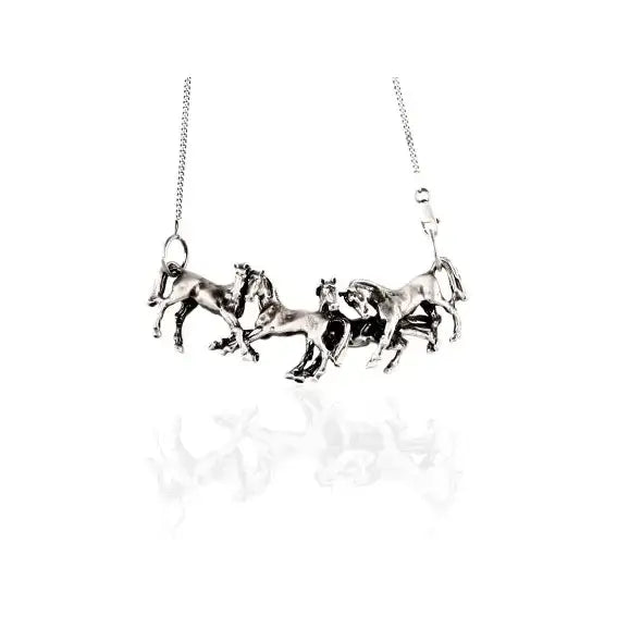 Silver steed herd necklace with a silver horse figurine and intricate detailing on a delicate chain