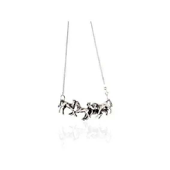 Silver steed herd necklace with a delicate chain and detailed silver horse figurines in motion for a stylish look