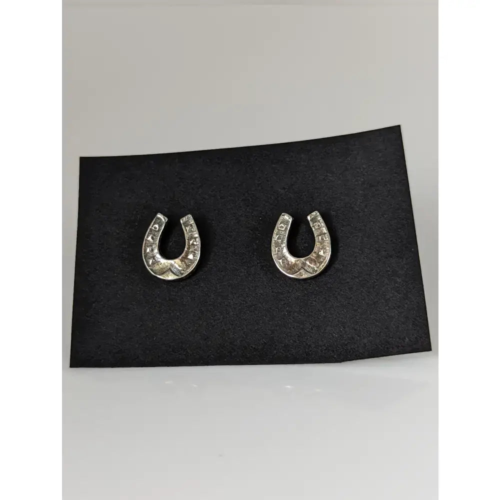 Silver steed horseshoe silver stud earrings with clear crystal accents perfect for everyday wear