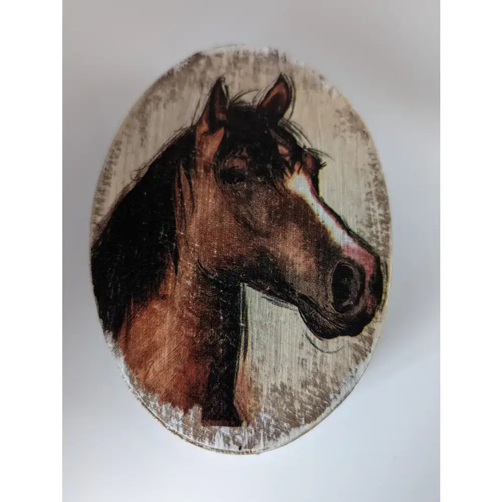 Silver steed jewellery oval boxes wooden oval box with hand painted brown horse portrait and white blaze