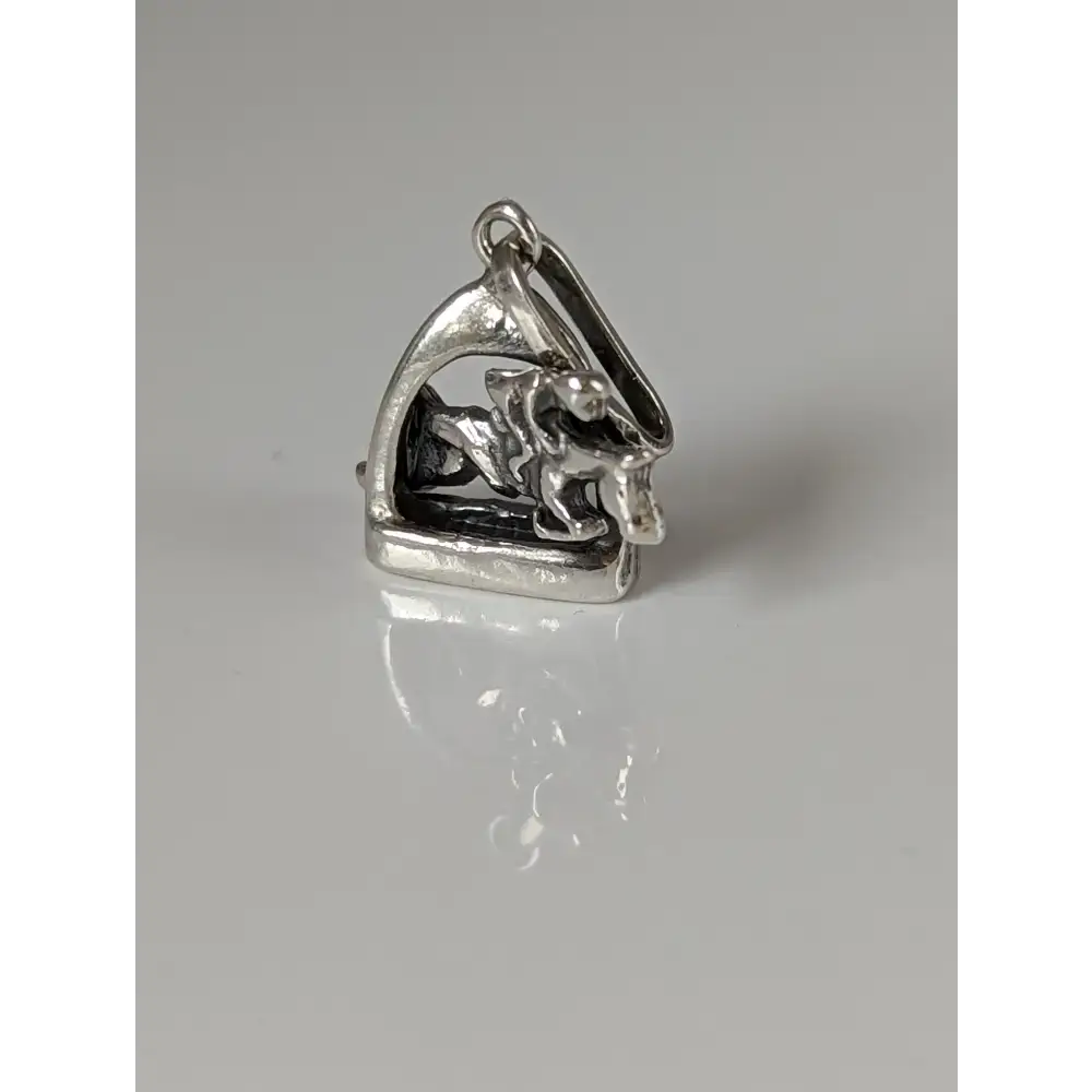 Silver Steed Jump Over a Stirrup, Stirrup & Jockey Silver Pendant Right Pendant