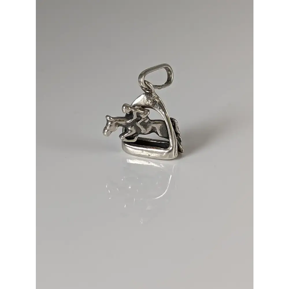 Silver Steed Jump Over a Stirrup, Stirrup & Jockey Silver Pendant Right Pendant