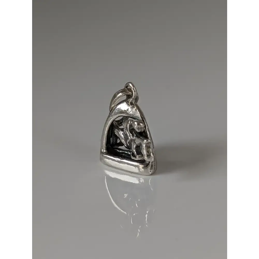 Silver Steed Jump Over a Stirrup, Stirrup & Jockey Silver Pendant Left Pendant