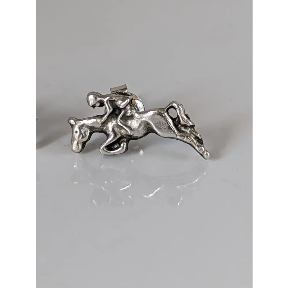 Silver Steed Jumping Horse&Rider Studs Earrings