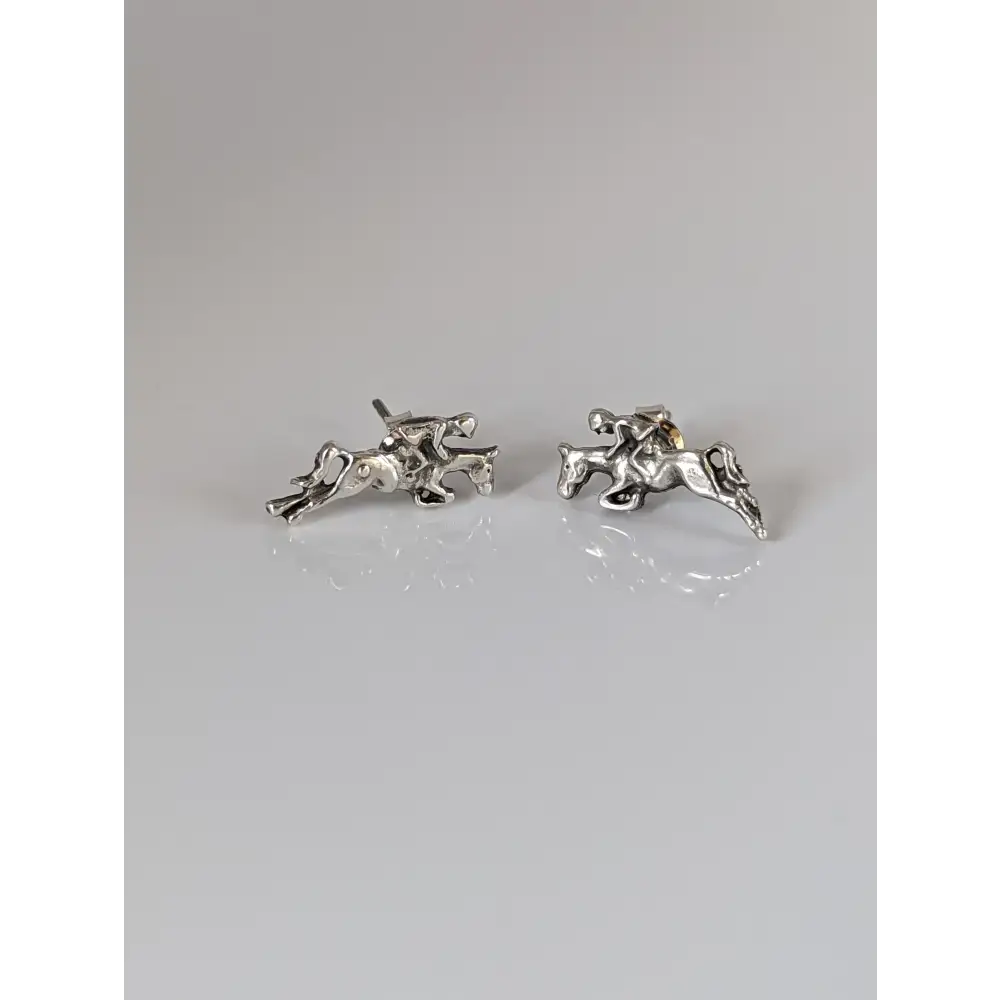 Silver Steed Jumping Horse&Rider Studs Earrings