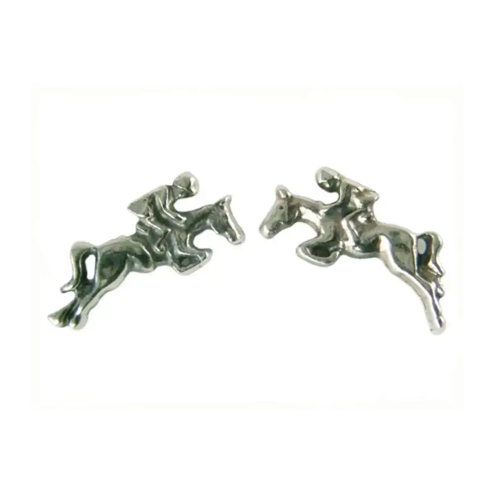 Silver Steed Jumping Horse&Rider Studs Earrings