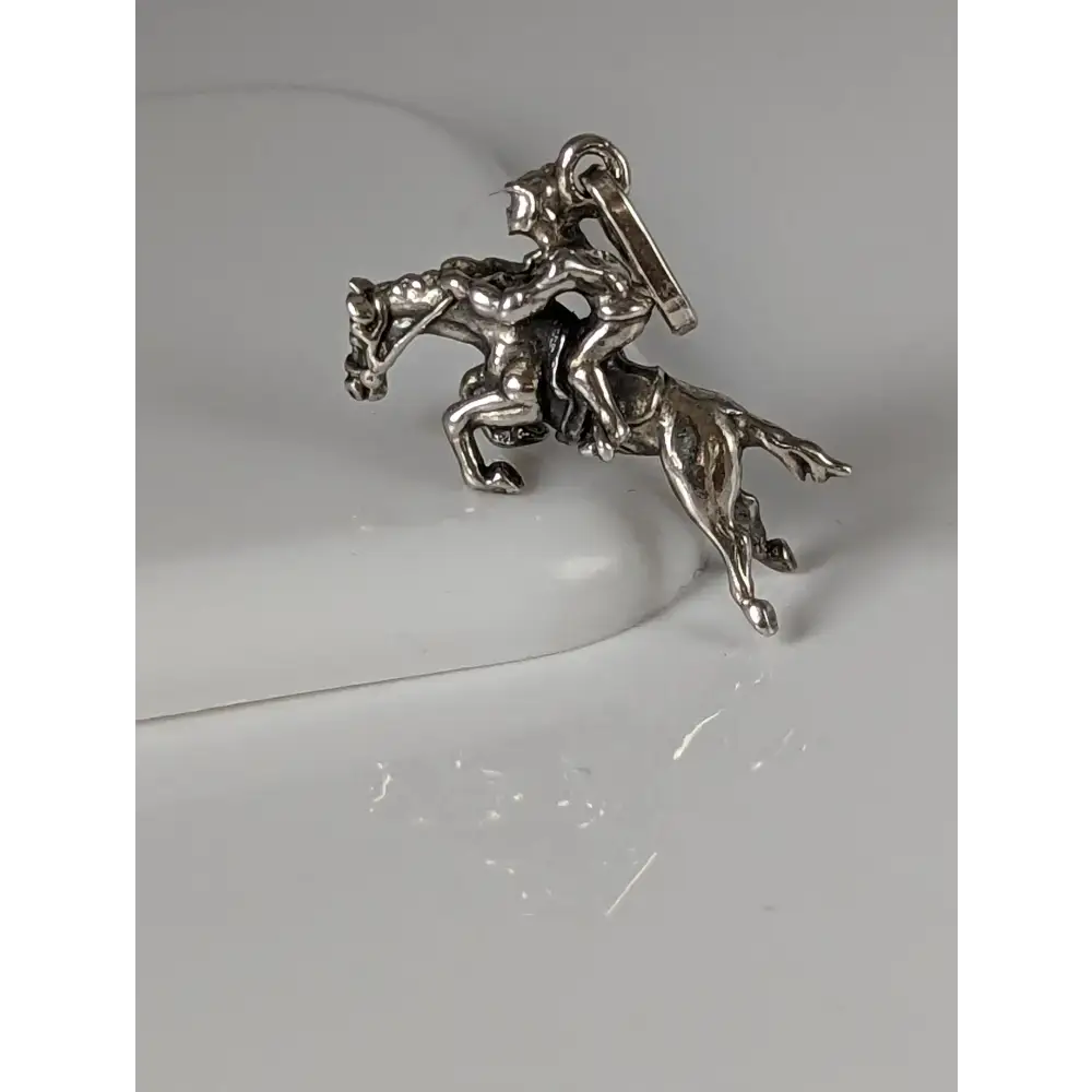 Silver Steed Jumping Jockey Silver Pendant Pendant