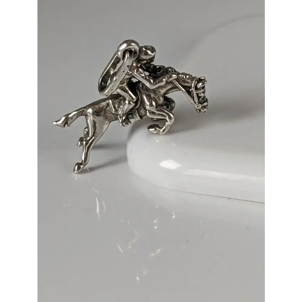 Silver Steed Jumping Jockey Silver Pendant Pendant