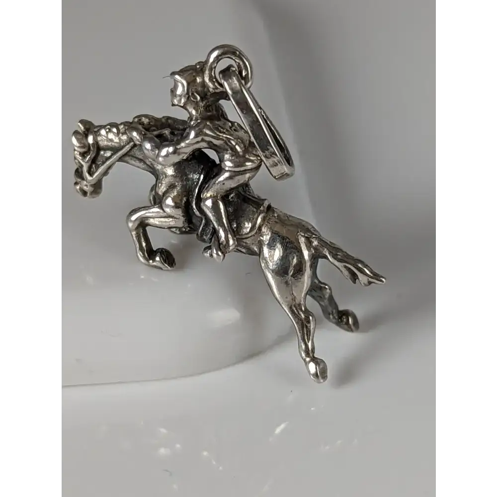 Silver Steed Jumping Jockey Silver Pendant Pendant