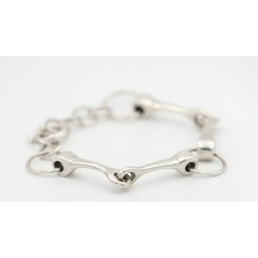 Silver steed large snaffle bracelet featuring a sleek sterling silver horsebit design with polished metal links