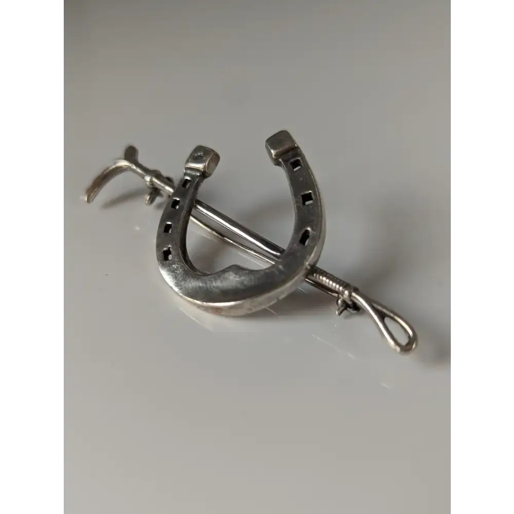 Silver Steed Large Horse Shoe & Cane Silver Brooch / Stock Tie Pin Brooches