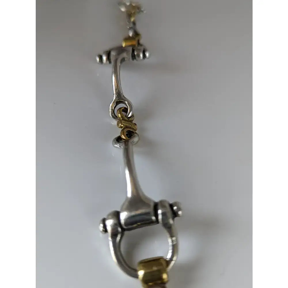 Silver steed large two tone silver french link snaffle bracelet with silver and gold horsebit style and polished finish