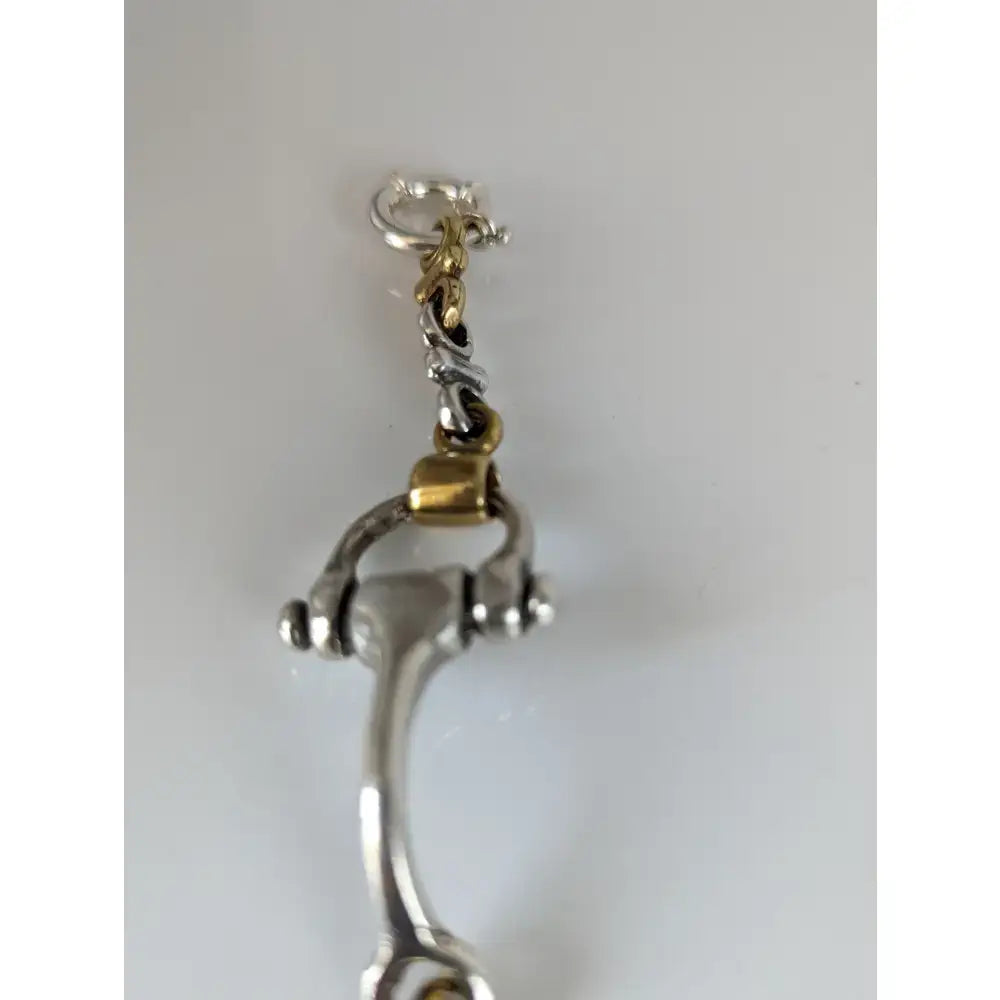 Silver steed large two tone silver french link snaffle bracelet with silver and gold horsebit keychain and twisted links