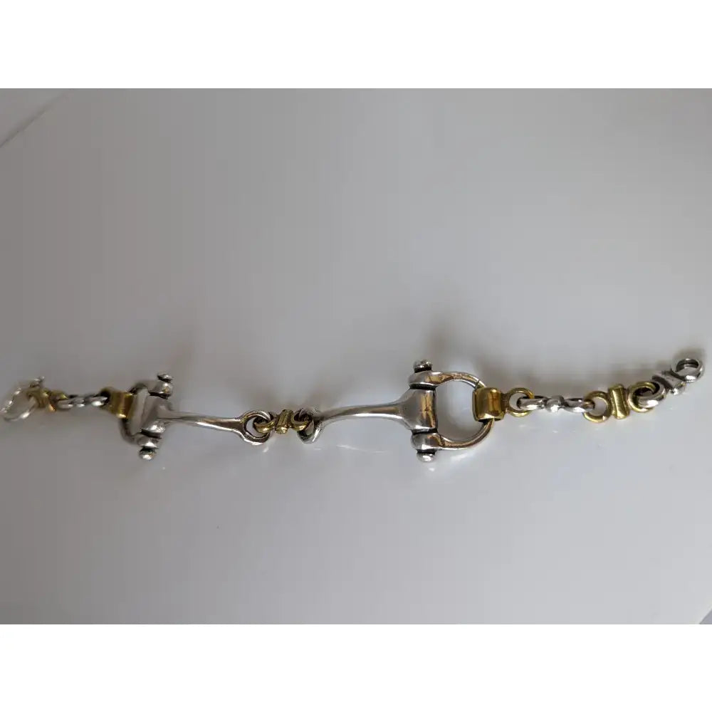 Silver steed large two tone silver french link snaffle bracelet with silver and gold horsebit and intricate detailing