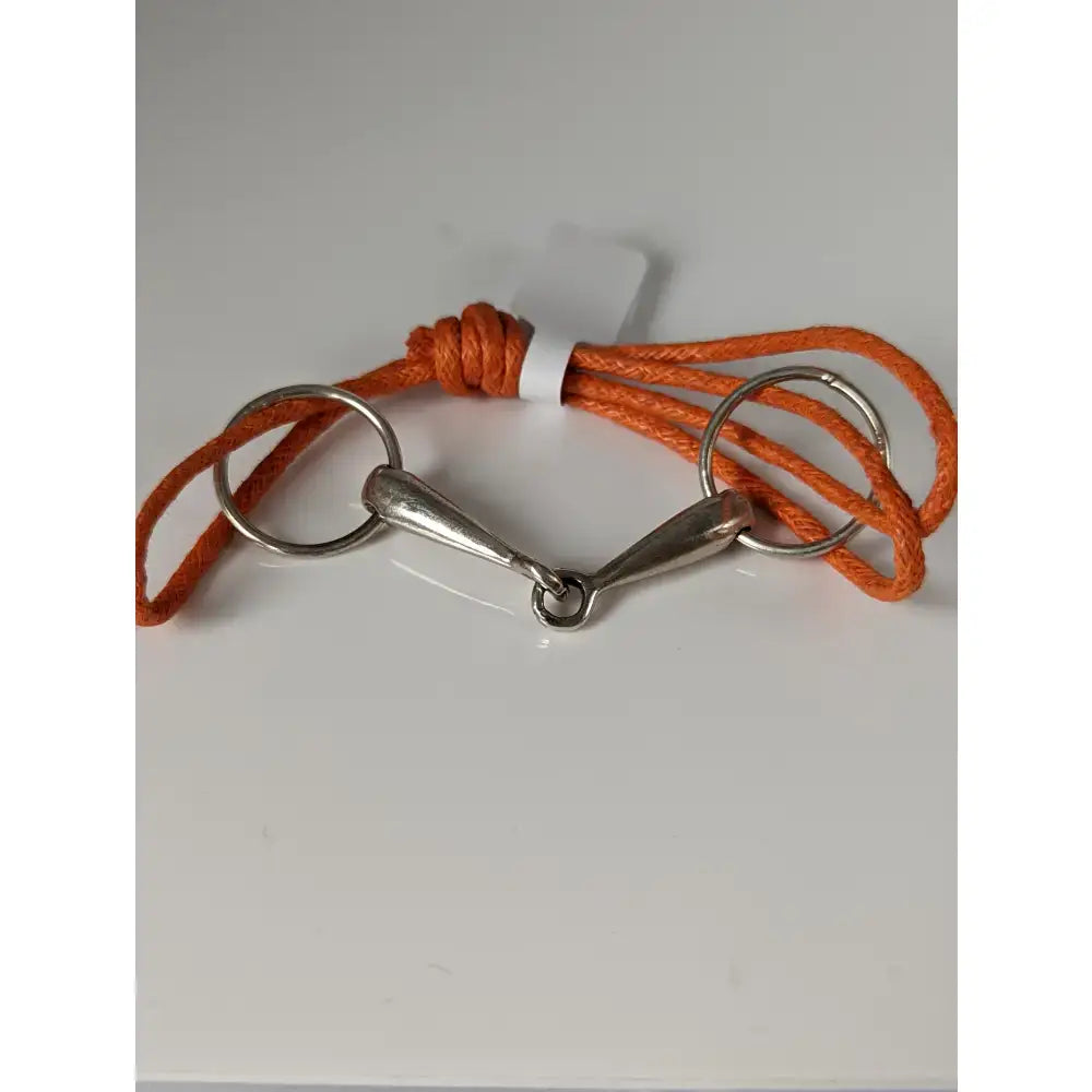 Orange braided leather silver snaffle cord bracelet with silver steed leather horsebit buckle clasp