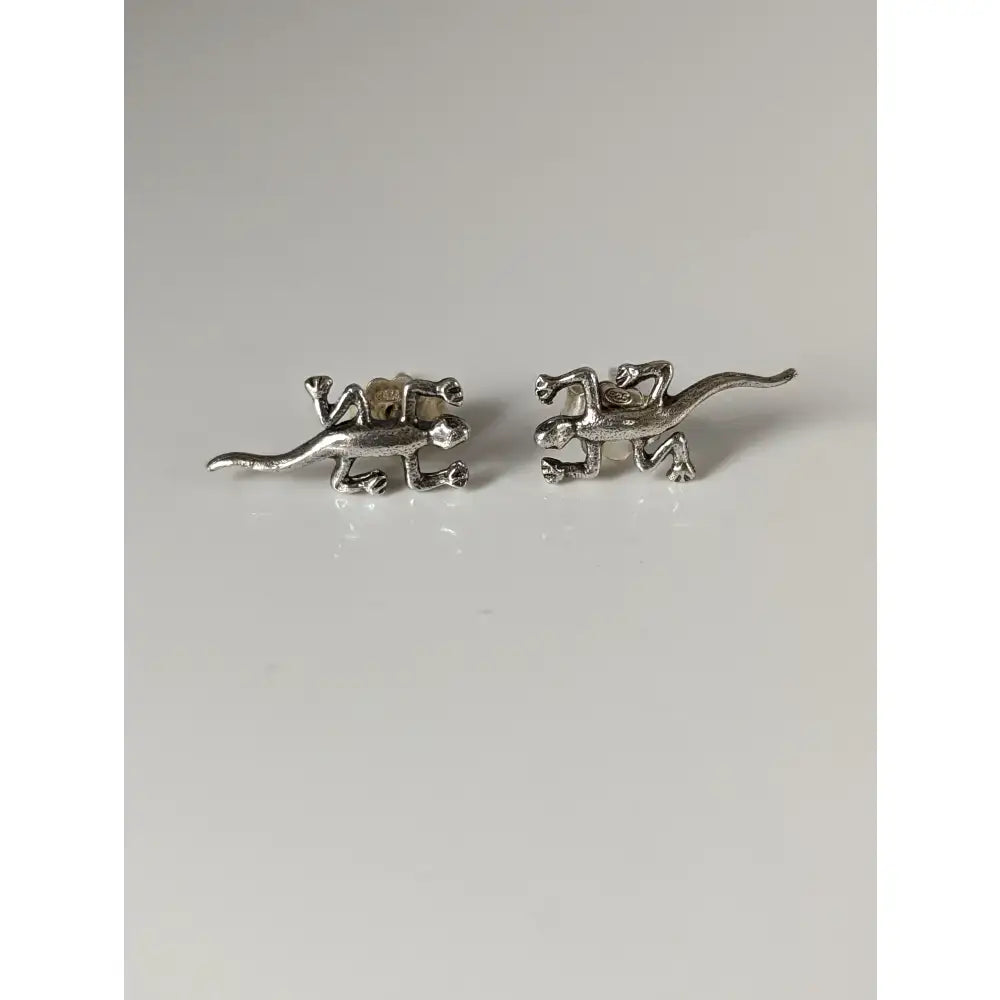 Silver steed lizard stud earrings featuring detailed silver lizard design with articulated limbs and tails, perfect equestrian jewelry