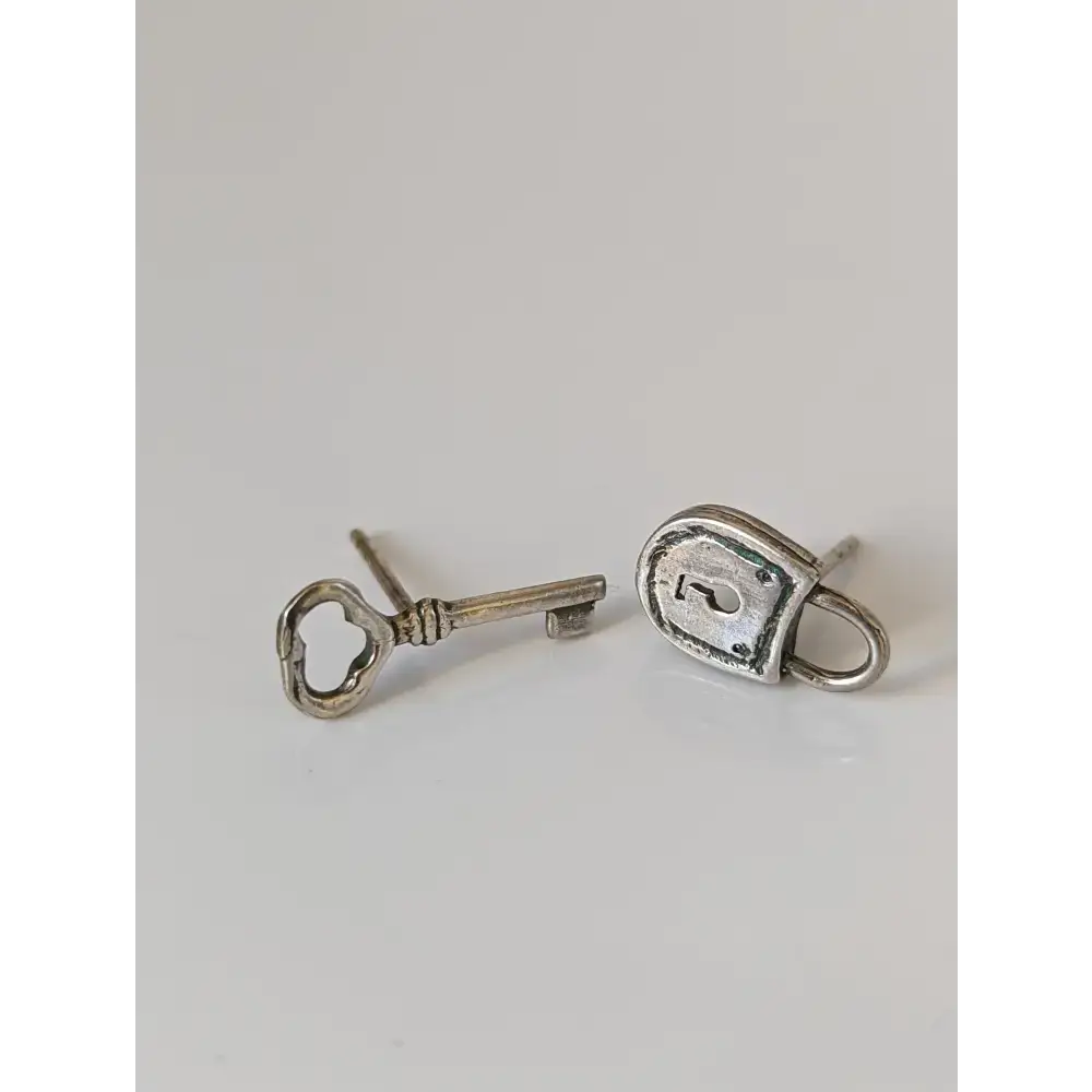 Silver Steed Lock and Key Stud Earrings Earrings