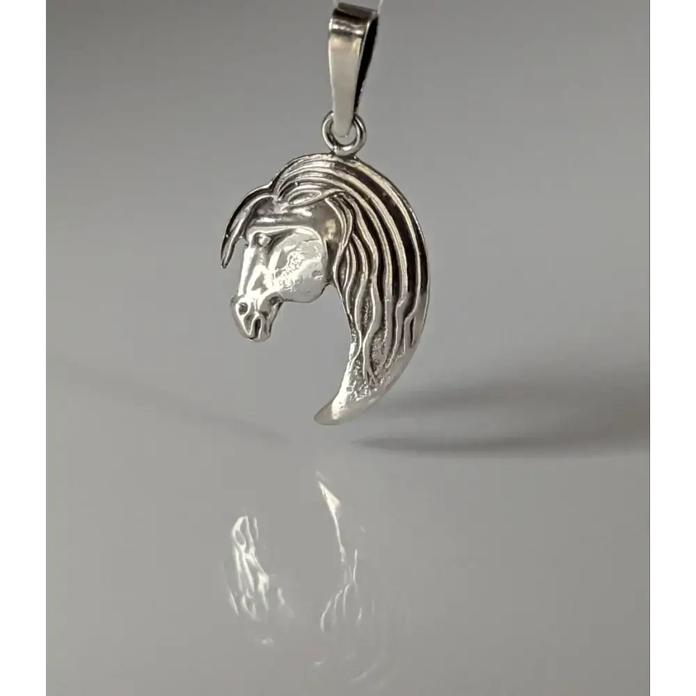 Silver Steed Long Mane Horse Head Silver Pendant Pendant