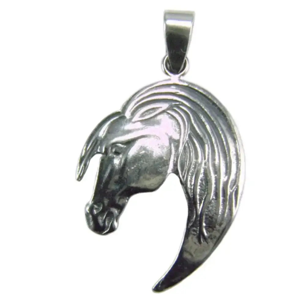 Silver Steed Long Mane Horse Head Silver Pendant Pendant