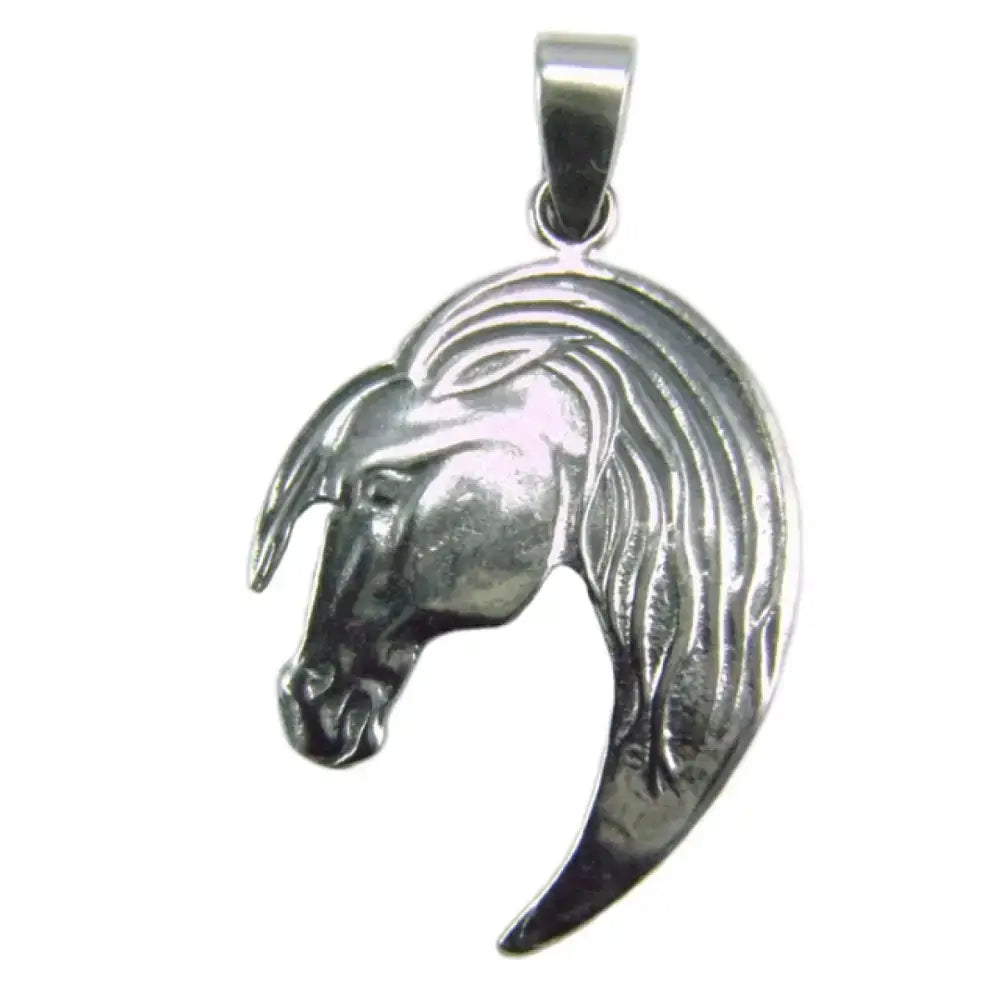 Silver steed long horse head silver pendant with detailed long mane and polished metallic finish